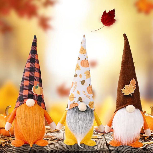 Muñeca enana de Halloween, 3 piezas de gnomos de otoño del día de Acción de Gracias, adornos de ventana de mesa de muñeca sin rostro para vacaciones de cosecha Zhivalor ZYY-1239