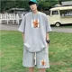 thumbnail image 4 of Conjunto deportivo informal coreano de verano con capucha y estampado de gofres para hombre, pantalones cortos holgados de manga corta, conjunto de 2 piezas, chándal con estampado de moda, 4 of 5