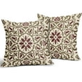 thumbnail image 2 of Brown Burgundy Boho Pillow Covers 16 X 16 Inch Bohemian Ethnic Carpet Style Vintage Flower Print Decorative Throw Pillows Outdoor Linen Square Cushion Case Farmhouse Decor for Home Sofa Bed Set of 2, 2 of 6