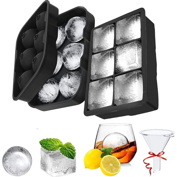 1 Pack Extra Large Ice Cube Tray Molds with Lids,8 Cubes Black Reusable Silicone Square Ice Cube Maker Moulds for Whiskey,Cocktails,Drinks(Black)