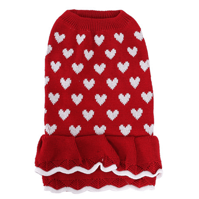 Suéter con forma de corazón para perro, suéteres cálidos para perros, chaleco de punto, jersey de cuello alto, abrigo para perros pequeños y medianos, color rojoXL