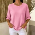 thumbnail image 3 of Aezemi Women Waffle 3/4 Sleeve Shirt Round Neck Pullover Knit Dressy Casual Breathable Comfy Blouses Spring Summer Outdoor Fashion Casual Tops XL, 3 of 7