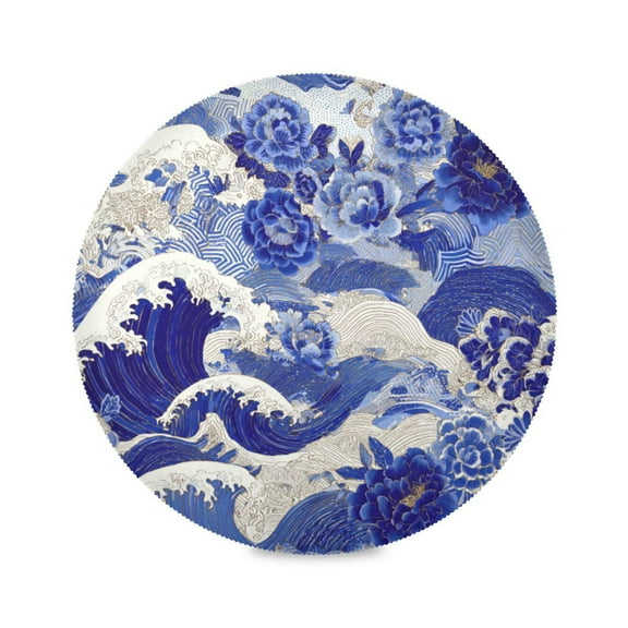 JLWWHD Blue and White Color Schemes Round Placemats Set of 6 Heat Resistant Washable Kitchen Table Decorations 15.4in