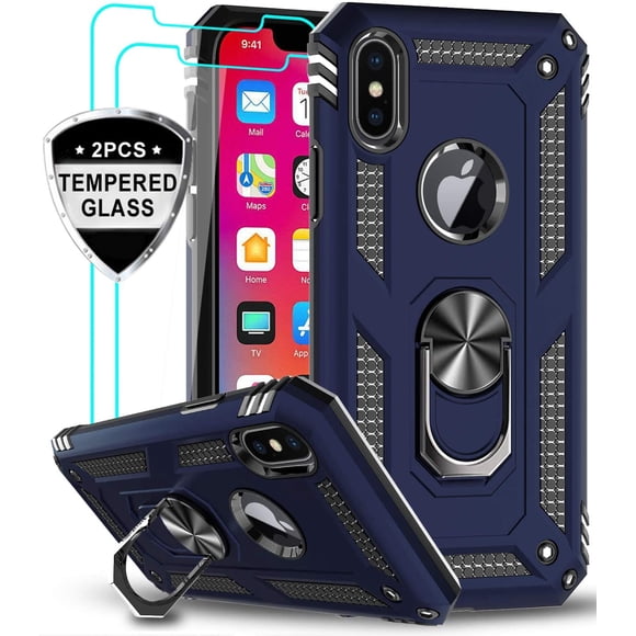 LeYi Étui pour Apple iPhone TP avec Protecteur d'Écran en Verre Trempé, Support Anneau pour Hommes Militaire