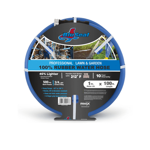 BluBird BluSeal 1" Lawn Garden Water Hose Hot/ Cold Lightweight Professional Grade 100% Rubber Hose - 100 Feet
