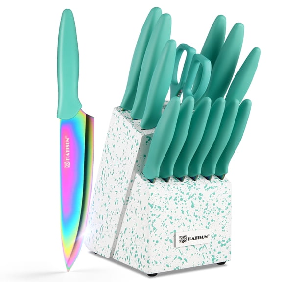 14PCS Green Chef Steak Santoku Fruit Knives Set Sharp Chef Knife Sets With Wood Knife Holder Shears