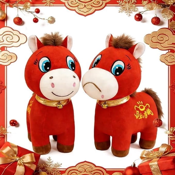 2026 Year of The Horse Stuffed Animals, Funny Smiling/Crying Horse Plushie Figurine, Red Zodiac Horse Plush Ornaments, Lunar New Years Gifts Blessing Souvenir