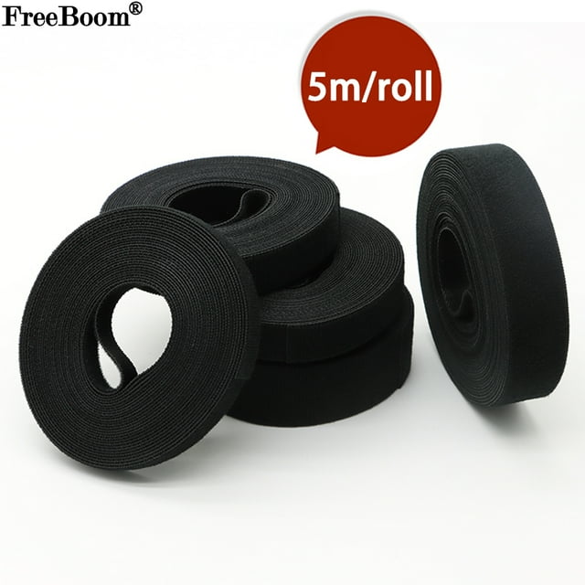 5m/roll Cable Ties Reusable Loop Bundle Self Adhesive Black Nylon Strap Organizer Clip Wire Holder Management Fastening Tape width 20mm 25 rolls