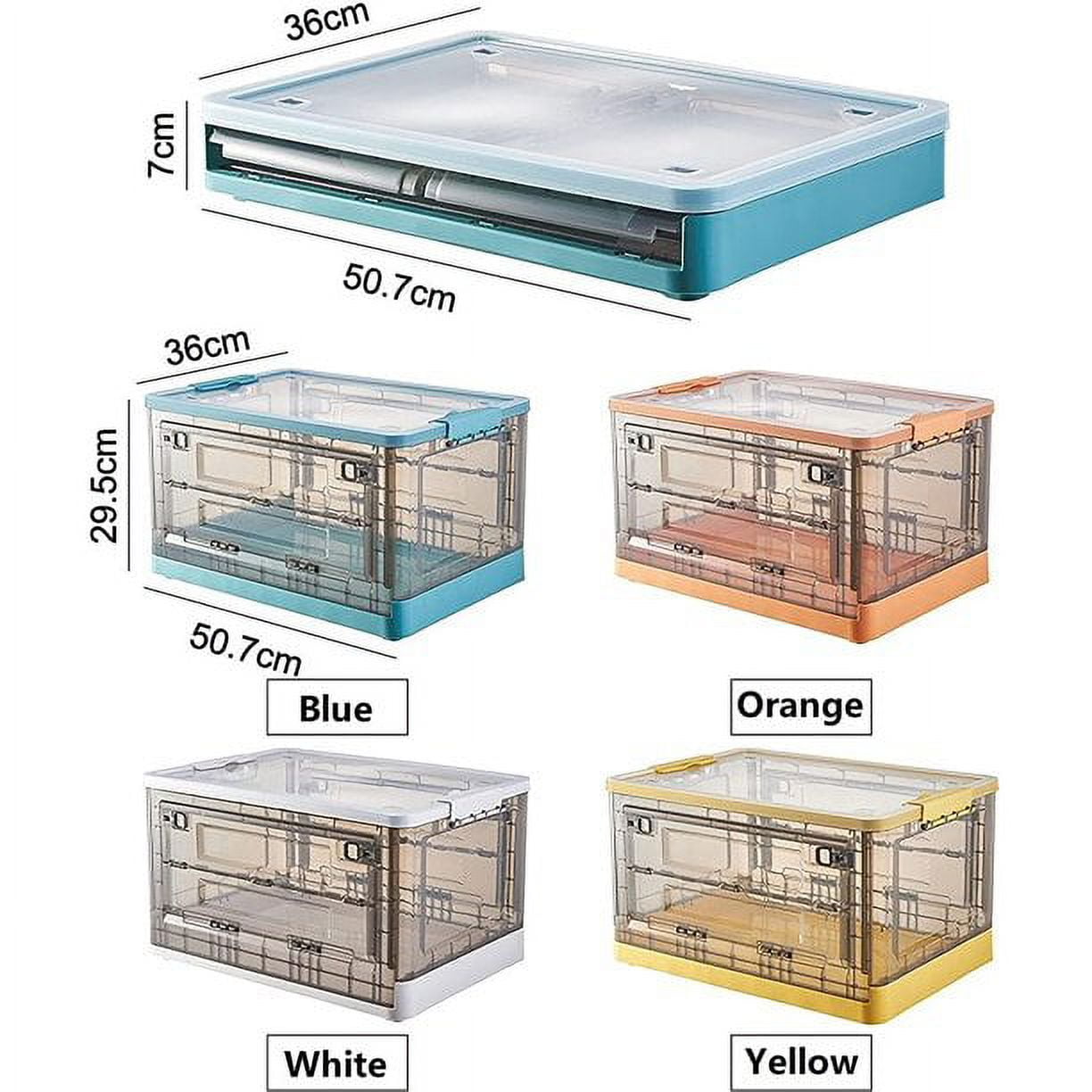 52 Liters Large Clear Plastic Storage Box with Lid Wheels Collapsible Storage Bins with Double Doors Stackable Folding Container Organizer Cube for Home Office Closet52 Liters 1 Count (Orange)