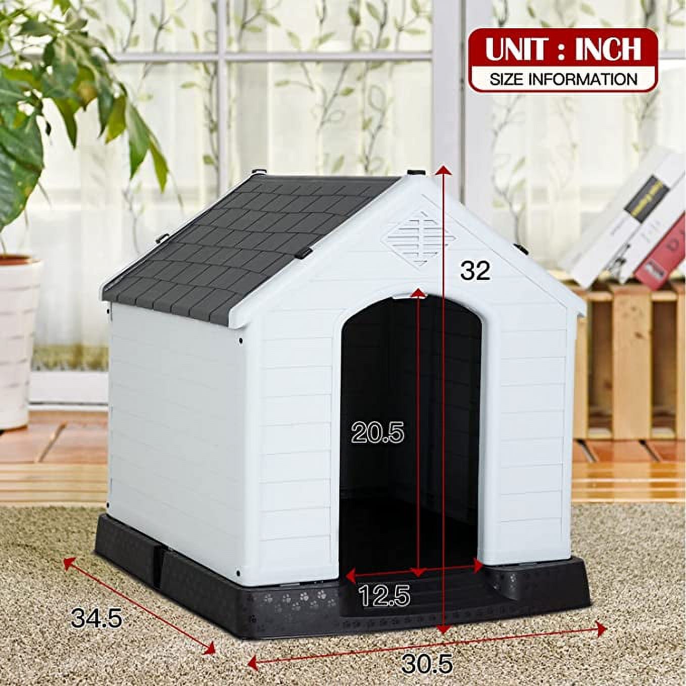 YRLLENSDAN 41/35/ 27 inch Plastic Dog House Outdoor, Waterproof Dog Houses for Small Dogs House with Air Vents and Elevated Floor Indoor Weatherproof Doghouse for Small Dogs