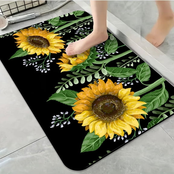 1pc Sunflowers on Black Background Bathroom Rug Bathroom Decor and Accessories- Durable,Anti Slip,And Quick Drying,Suitable For Indoor/outdoor Use - Perfect For Bathrooms,Bedrooms,Kitchens