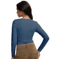 thumbnail image 5 of Womens Shirts Long Sleeve Crew Neck Ruched Stretch Basic Fitted Tee Shirts Tops, 5 of 6