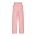 thumbnail image 4 of Ecqkame Casual Pants for Women High Waisted Elastic Waist Drawstring Pants Straight Leg Lightweight Trousers with Pockets 01-Pink 01-01-Pink, 4 of 7