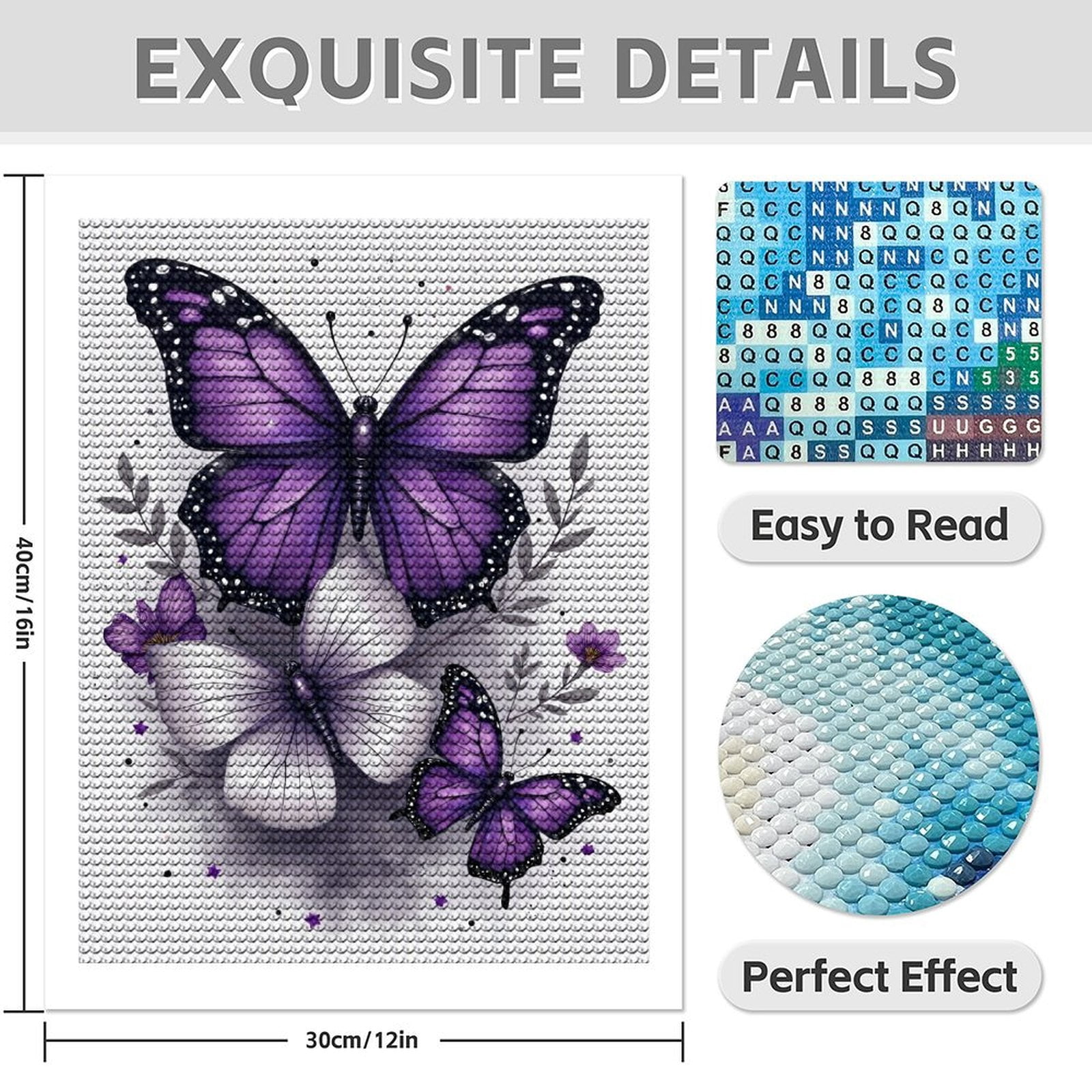 Diamond Art Kit for Adults, Classic Butterfly Purple Print No.368 Diamond Painting for Adults Beginners, 5D DIY Diamond Art Painting Kits, Colorful Diamond Painting Craft for Home Decor 12x16