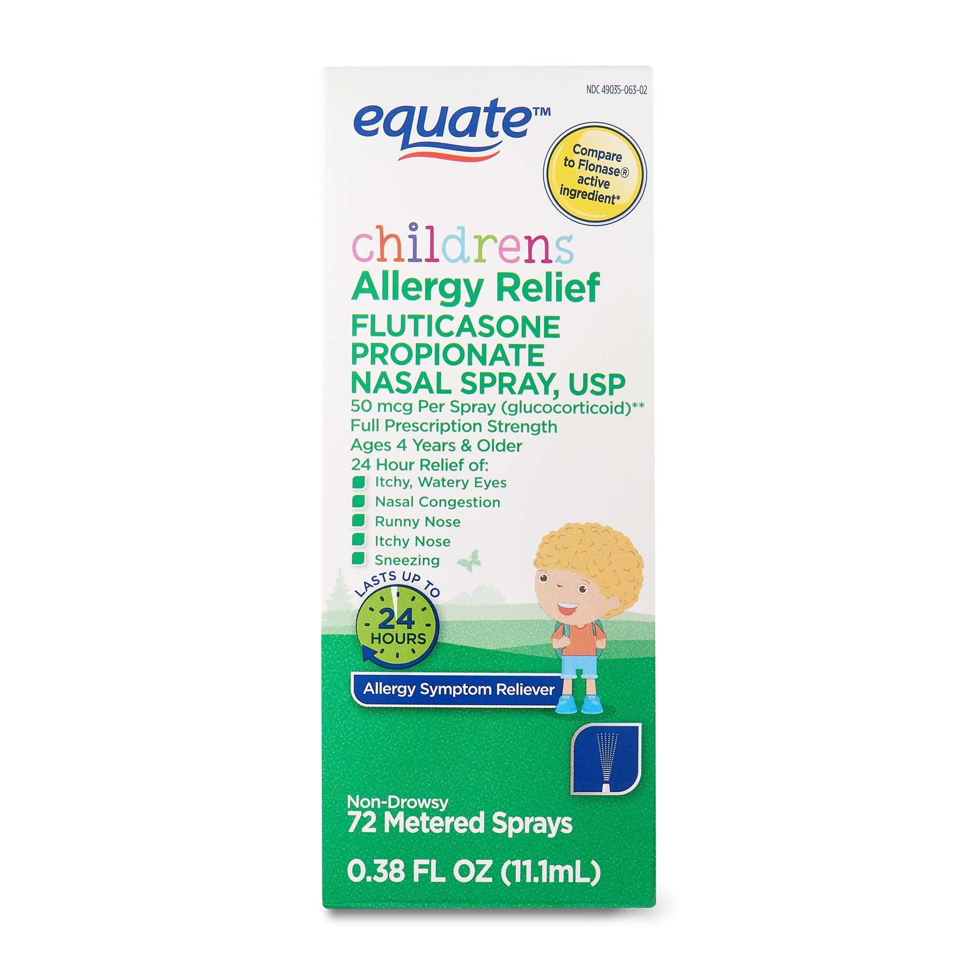 Equate Children's 24-Hour Fluticasone Propionate Allergy Relief Nasal Spray, USP, 50 mcg, 72 Sprays, Compare to Flonase Active Ingredient