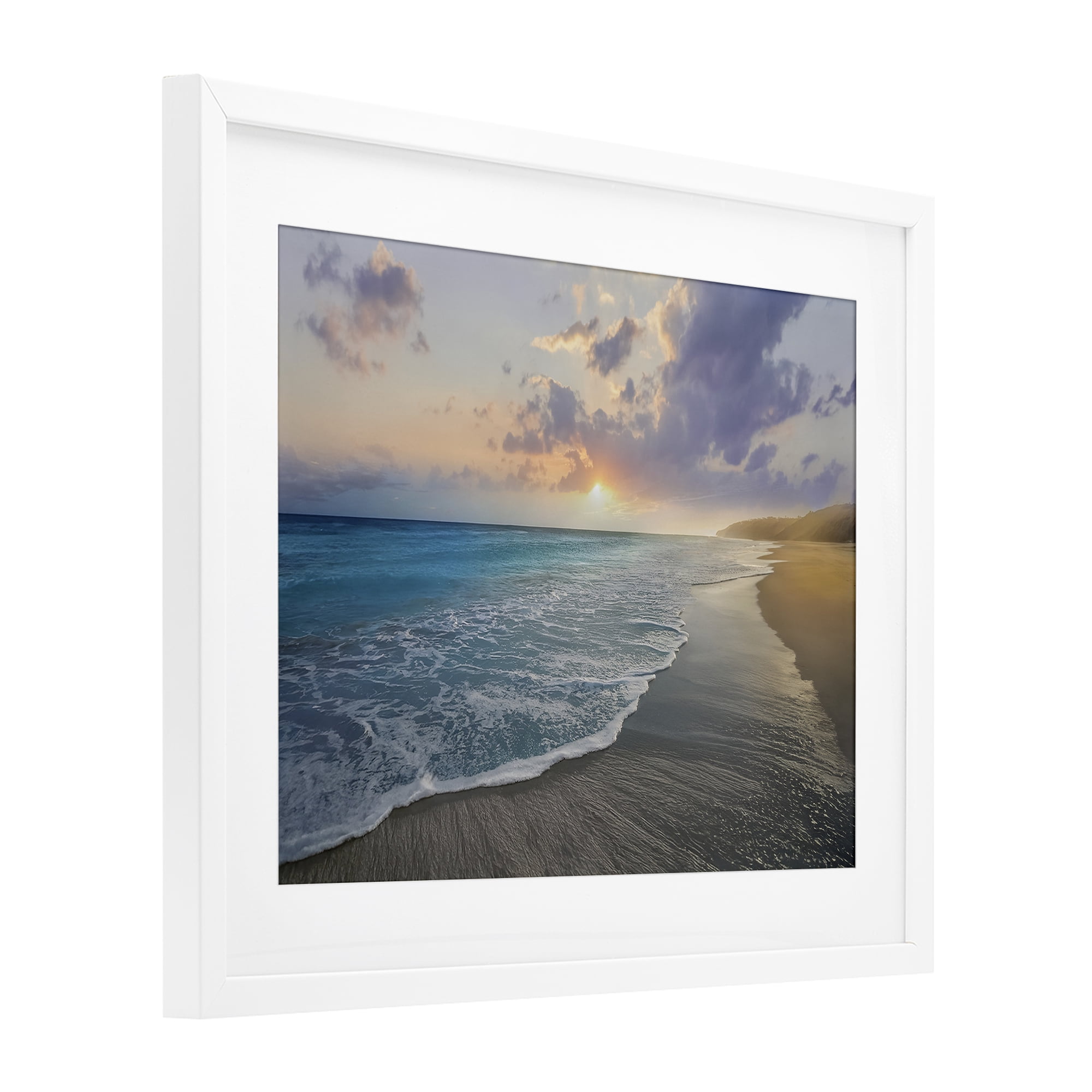 Stupell Industries Sunset over Tranquil Coast White Framed Print Under Glass, design by Mike Calascibetta