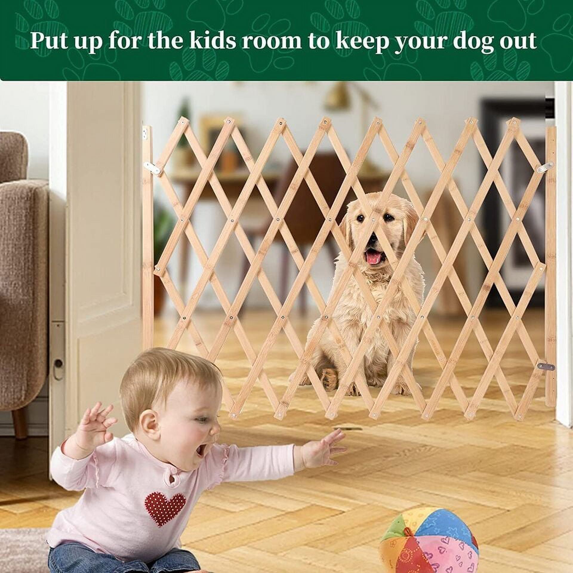 XZKING Expandable Accordion Baby Gate Wooden Accordian Expansion Gate for Doorway Stairs Retractable Gate Safety Protection for Small Medium Pet Dog, 10" to 42" W, 29.5" H