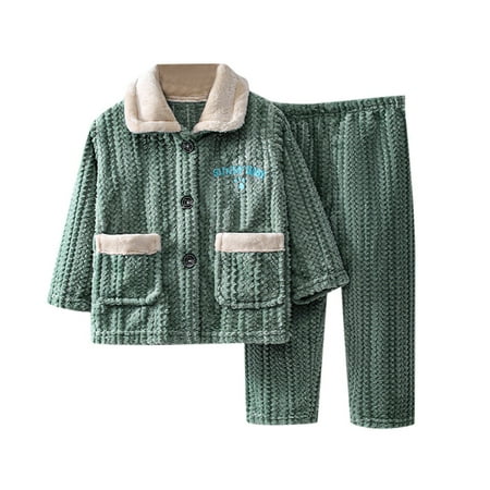 

Girls 2 Piece Workout outfits for kids Fall Kids Pajama Sets Button Down Long Sleeve Shirt and Long Pants Boys Girls Sleepwear 2Pcs Tracksuits Clothes A-Green 8-9 Years