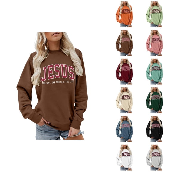 Jesus Sweatshirt for Women 2026 Long Sleeve Crewneck Bible Verse Christian Sweat Shirts Pullover Top