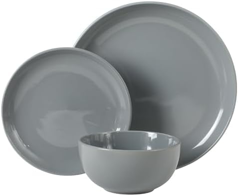Rockaway 12 Piece Plates and Bowls Matte Outside/Shiny Inside Glaze Service for 4 Dinnerware Set - Assorted Color (Cream, Blue, Beige, Brown) - Dishwasher and Microwave Safe