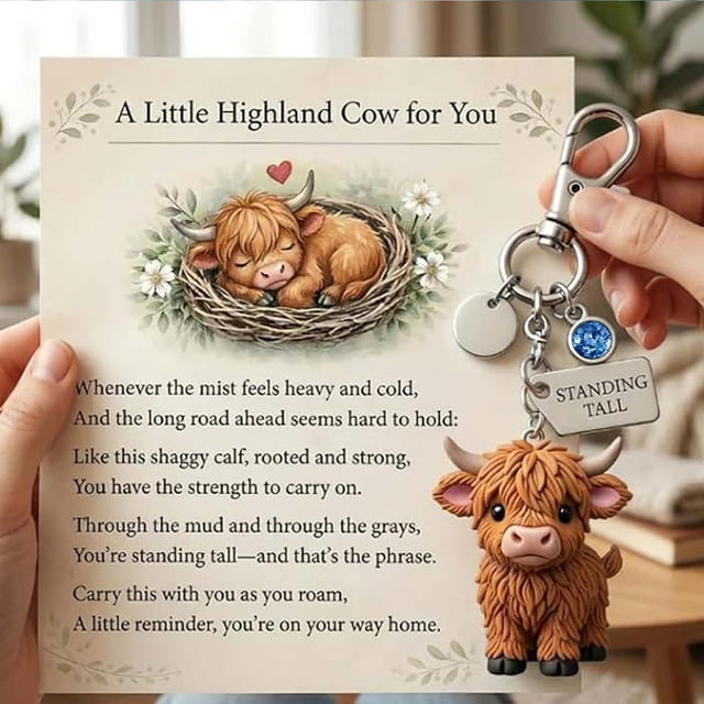 CaiYueKe Highland Cow Keychain Zodiac Month Keychain Animal Themed Keychain Inspirational Gift for Quiet Strength Reminder Daily Motivational Keychain for Men Women Birthday Gift Friendship Gift