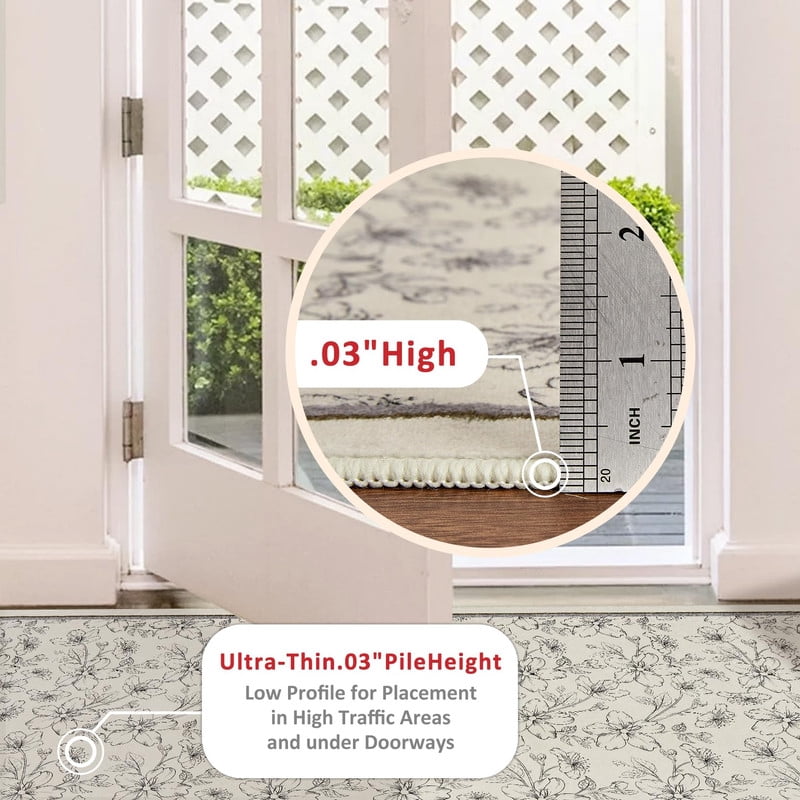 9'x12' Area Rugs Boho Floral Bedroom Washable Low Pile Non Slip Indoor Carpet for Nursery Playroom Living Room Beige