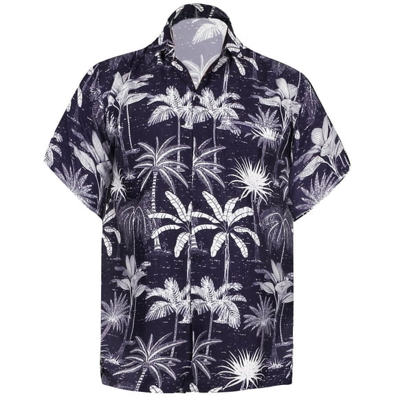HAPPY BAY Men's Hawaiian Shirts Short Sleeve Button Down Shirt Mens Tropical Shirts Casual Vacation Summer Party Caribbean Shirts for Men Funny 4XL Undyed Forest, Blue