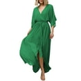thumbnail image 2 of SAYOO Vestido de playa de impresión de Flores femeninas de verano Bohemia lado del vestido de Bohemia 3/4 manga elegante envuelto v collar SAYOO moda, 2 of 6