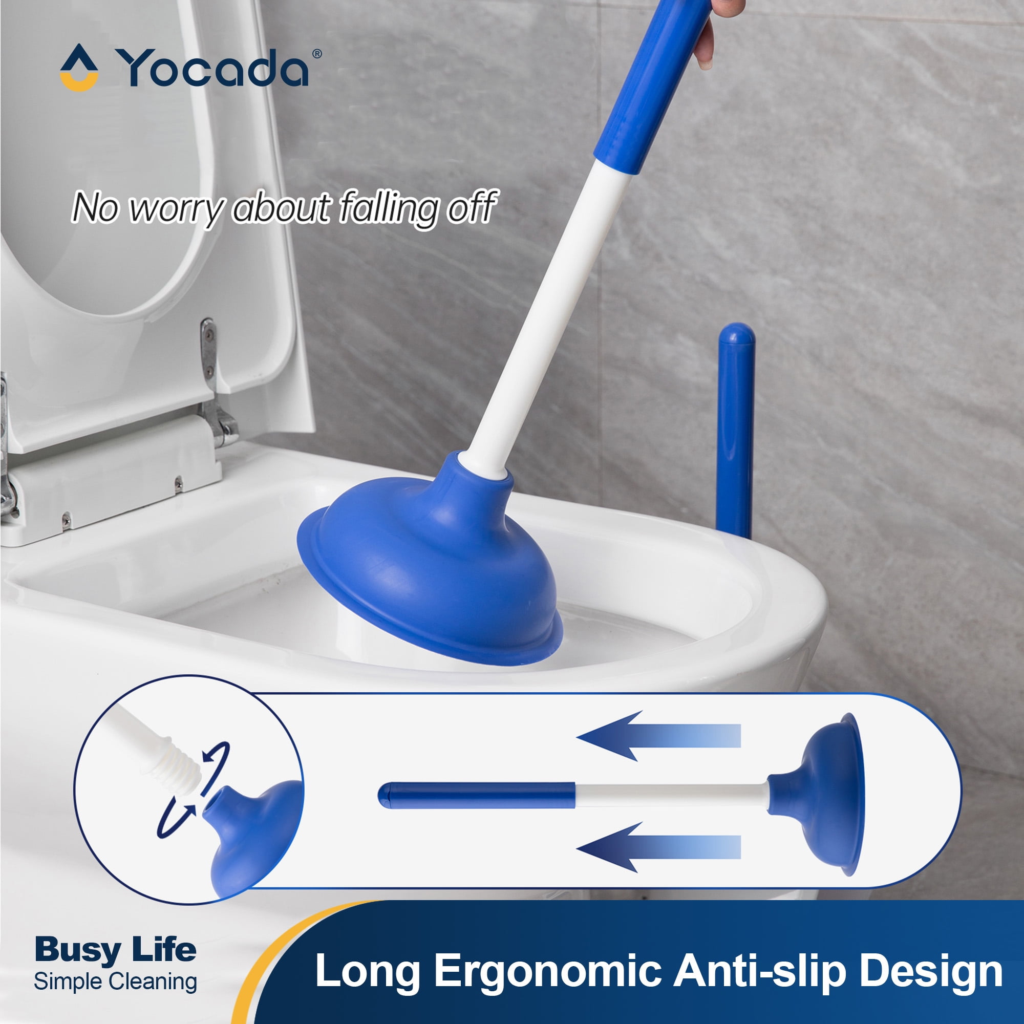 Yocada Slim Toilet Brush & Plunger Setfor Bathroom Cleaning, Blue, 2 Pack
