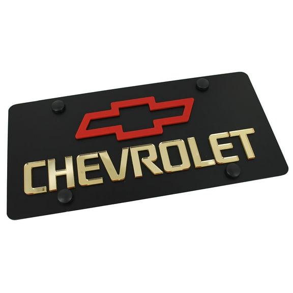 Chevy Bowtie Dual Logo Gold License Plate (Red on Black)