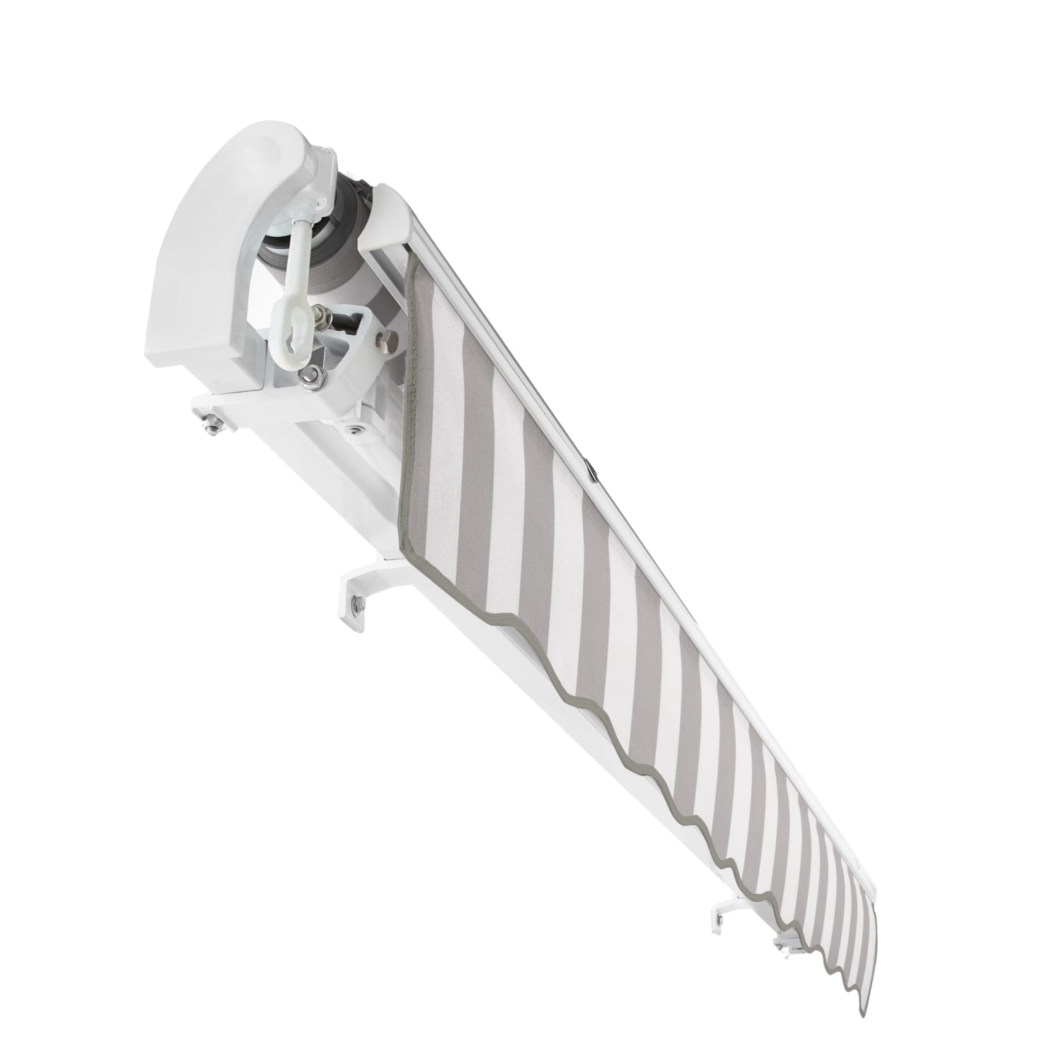 Awntech 10 Ft California Medium Duty Manual Retractable Patio Fixed Awning (120in x 7.88in x 96in), Gray/White Stripe