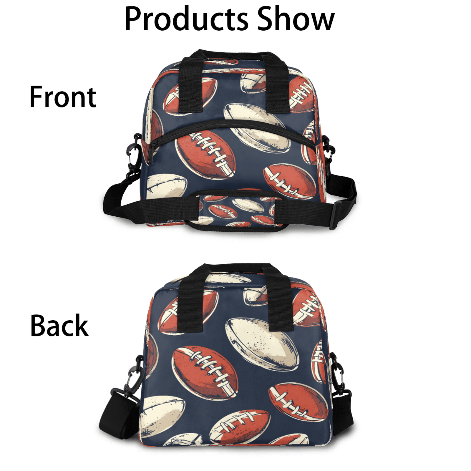 Herdesigns Football Lunch Bag for Women Men Adult, Sports Large Insulated Reusable Lunch Box Leakproof Portable Cooler Tote Bags for Work Picnic Beach