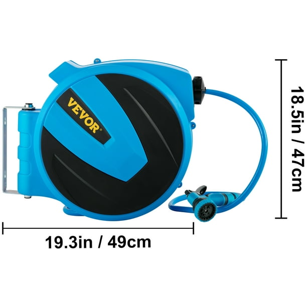 VEVOR Retractable Hose Reel, 1/2 inch x 100 ft, Any Length Lock & Automatic  Rewind Water Hose, Wall Mounted Garden Hose Reel w/ 180° Swivel Bracket and  8 Pattern Hose Nozzle, Blue 