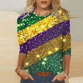 thumbnail image 2 of DDAPJ pyju Mardi Gras Tops for Women Carnival 3/4 Sleeve Shirts Loose Fit Mid-Length Pullover Tees Sequin Mask Graphic Print Parade Blouses Multicolor XL, 2 of 5