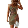 thumbnail image 2 of Seyurigaoka Women Summer Sleeveless Round Neck Beach Dress, Stripes Irregular Hem Bodycon One-Piece, Hollow-Out Cocktail Party Mini Dress, 2 of 3