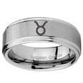 thumbnail image 2 of Tungsten Taurus Horoscope 8mm Brushed Gray Step Edges Men Ring, 2 of 2