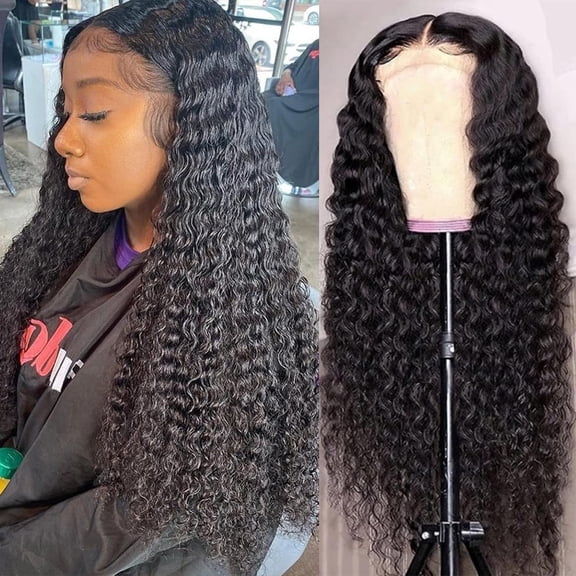 Deep Wave Lace Front Wigs Human Hair 180% Density 4x4 HD Transparent Lace Closuret Deep Curly Human Wigs Pre Plucked with Baby Hair Nature Color 22inch