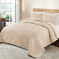 thumbnail image 2 of Exclusivo Mezcla Brich Beige Queen Quilt Set, Weave Pattern Ultrasonic Lightweight Bedspreads, Soft Coverlets Bedding Set with Pillow Shams, 2 of 6
