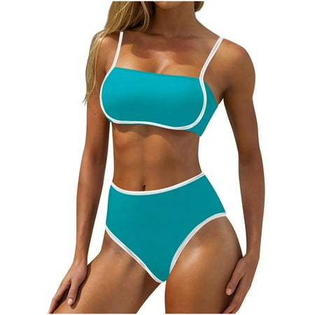 Red Ladies Graphic Bikini Sets Swimsuits Bikini Tankini Set for Women Spaghetti Strap Matching Sexy High Cut Triangle Two Piece Slit Plain Bikini 2025 M