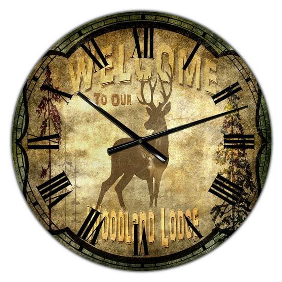 Designart Oversized Brown Analog Round Cottage Modern Wall Clocks, CLM25556-C23
