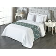 thumbnail image 3 of Flamingo Bed Runner, Exotic Bird Sketch With Rose and Oriental Round Shapes on Forest Theme Backdrop, Decorative Accent Bedding Scarf for Hotels Homes & Guest Rooms, Queen, Teal Eggshell, by Ambesonne, 3 of 3