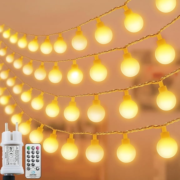 Qillnyy 120 LED Fairy String Lights, 49 ft Plug-In Indoor Outdoor Lights, 8 Modes Remote, Warm White