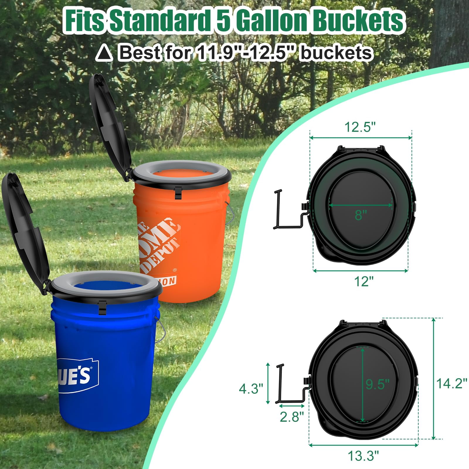 WADEO 5 Gal Bucket Toilet Seat with Cushion, Lid, Storage Bags and Disposable Toilet Bags, for Camping, Hiking, Emergency, Car, Boat, RV