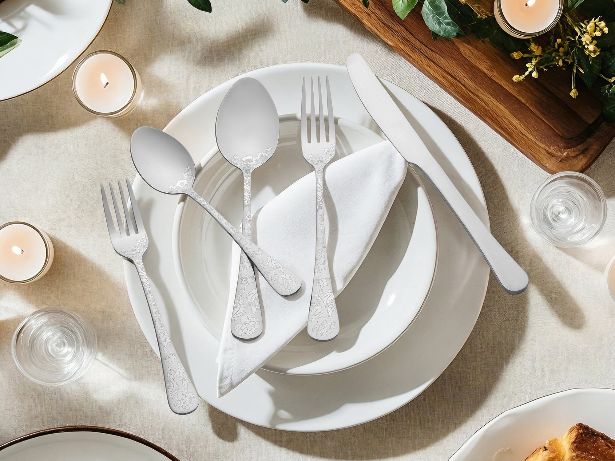 Unique Bargains 20 Pieces Floral Stainless Steel Flatware Set for 4 Silver