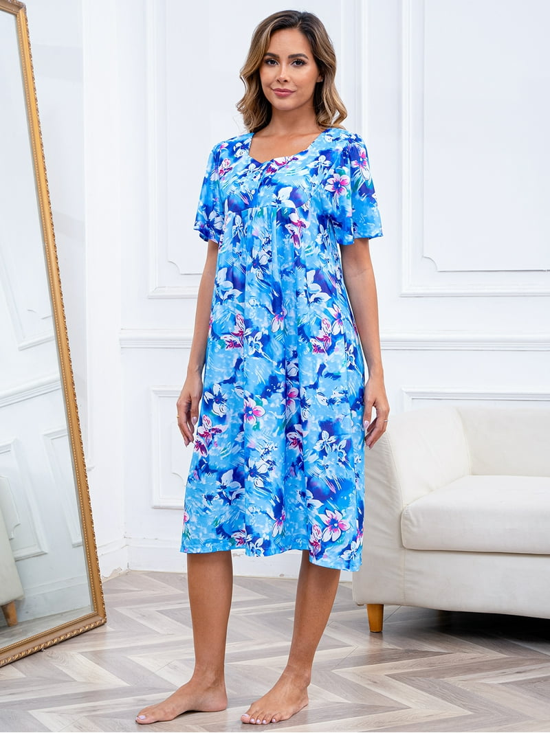 PinkBeautiM Mumu Dress for Women, Short Sleeve, Floral, Polyester, Pockets,  Button Down Neck - Walmart.com