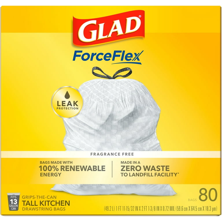 Glad ForceFlex Drawstring Garbage Bags, Leak Protection, 13 Gallon