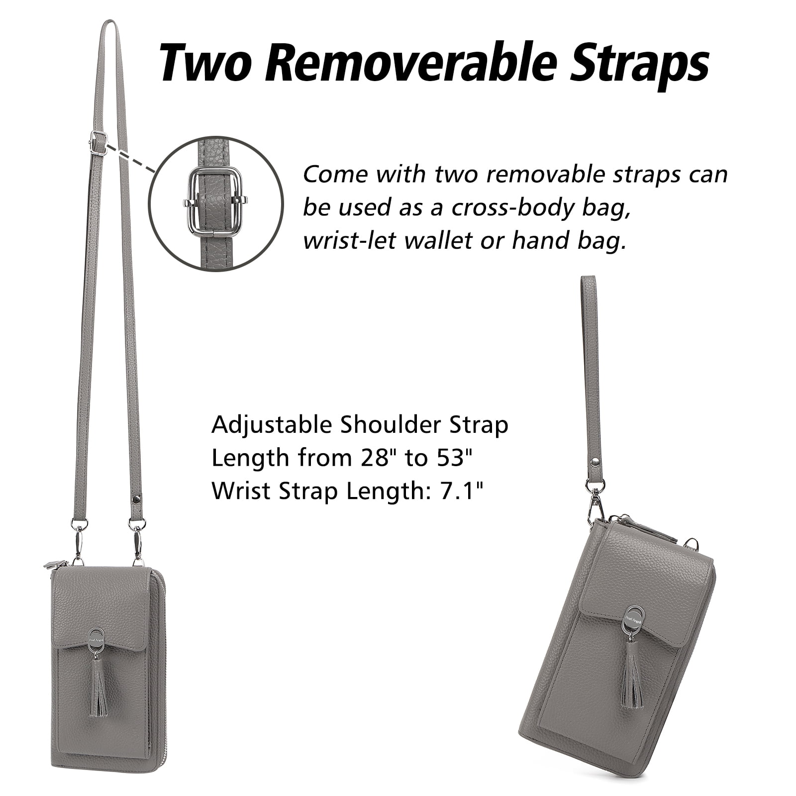 Pearl Angeli Women's Leather Mobile Phone Crossbody Cell Phone Bag RFID (Grey)