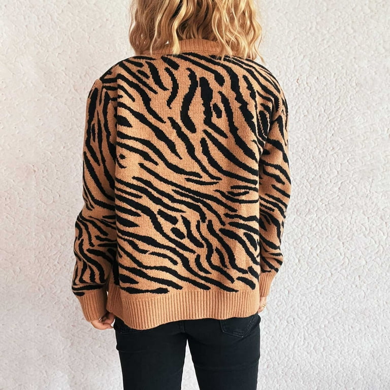 FAHXNVB Women's Graphic Cardigan Sweaters Zebra Striped Full