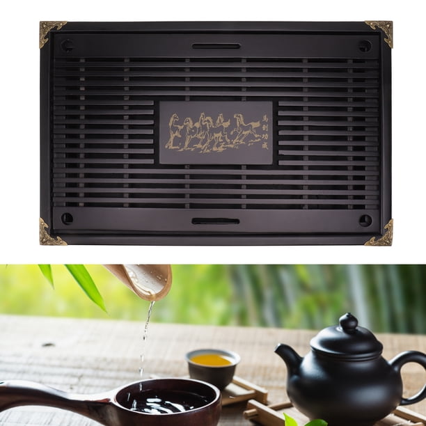 Tableta De Té De Con Desagüe De Agua, Mesa De Té De Kungfu Con Grabados Y Patrones, Bola De Drenaje Y Manguera De Agua, Tableta De Servicio Rectangular Para La Oficina Y En El