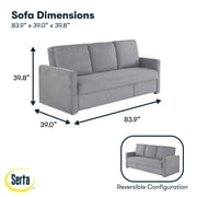 Serta Mia Modern Convertible Sofa, Light Gray Woven Fabric
